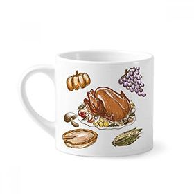 Dıythinker 170 ml Türkiye Üzüm Şükran Günü Desenli Mini Beyaz Çömlek Seramik Saplı Kupa