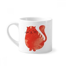 Dıythinker 170 ml Turuncu Gülümseyen Şişman Kedi Hayvan Suluboya Mini Beyaz Çömlek Seramik Saplı Kupa