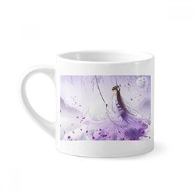 Dıythinker 170 ml Under Wisteria Çin Stili Suluboya Mini Beyaz Çömlekçilik Seramik Saplı Kupa