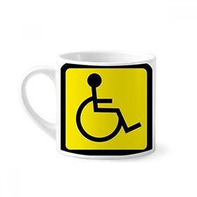 Dıythinker 170 ml Uyarı Sembolü Sarı Siyah Engelli Kişi Kare Mini Beyaz Çömlek Seramik Saplı Kupa