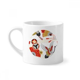 Dıythinker 170 ml Vinç Katlanır Fan Sakura Desenli Mini Beyaz Çömlekçilik Seramik Saplı Kupa