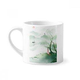 Dıythinker 170 ml Waterfront Sadness Çin Stili Suluboya Mini Beyaz Çömlek Seramik Saplı Kupa