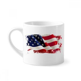 Dıythinker 170 ml Yıldızlar ve Çizgiler Hava Fırçalama Amerika Bayrağı Mini Beyaz Çömlek Seramik Saplı Kupa