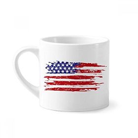 Dıythinker 170 ml Yıldızlar ve Çizgiler Hava Fırçalama Amerika Bayrağı Mini Beyaz Çömlek Seramik Saplı Kupa