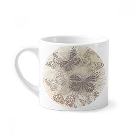 Dıythinker 170 ml Zarif Vintage Gri Kelebek Duvar Kağıdı Mini Beyaz Çömlekçilik Seramik Saplı Kupa