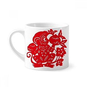 Dıythinker 170 ml Zodyak Maymun Kağıt Kesim Çin Çiçekleri Mini Beyaz Çömlek Seramik Saplı Kupa