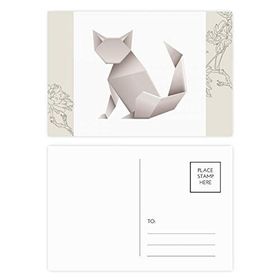 Dıythinker 20 Adet 14x9 cm Renkli Origami Geometrik Soyut Kedi Desenli Çiçek Kartpostal Seti