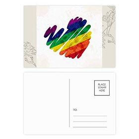 Dıythinker 20 Adet 14x9 cm Renkli Resim Kalp LGBT Gökkuşağı Çiçek Kartpostal Seti