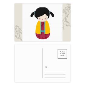 Dıythinker 20 Adet 14x9 cm Renkli Sarı Kimono Japon Oyuncak Bebek Sanat Çiçek Kartpostal Seti