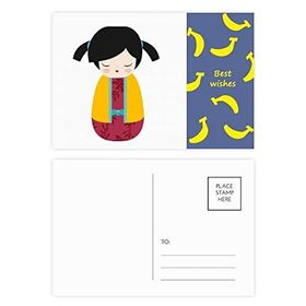 Dıythinker 20 Adet 14x9 cm Renkli Sarı Kimono Japon Oyuncak Bebek Sanatı Muz Kartpostal Seti