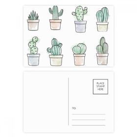 Dıythinker 20 Adet 14x9 cm Renkli Succulents Kaktüs Saksısı Bitki İllüstrasyon Desen Kartpostal Seti