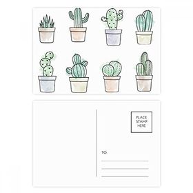 Dıythinker 20 Adet 14x9 cm Renkli Succulents Kaktüs Saksısı Bitki İllüstrasyon Desen Kartpostal Seti