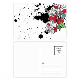 Dıythinker 20 Adet 14x9 cm Renkli Suluboya Mürekkep Çiçek Bitki Şakayık Kartpostal Seti