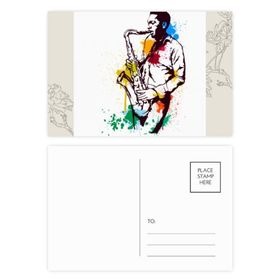 Dıythinker 20 Adet 14x9 cm Renkli Suluboya Sokak Adam Rock Müzik Boyama Çiçek Kartpostal Seti