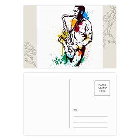Dıythinker 20 Adet 14x9 cm Renkli Suluboya Sokak Adam Rock Müzik Boyama Çiçek Kartpostal Seti