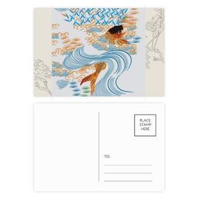 Dıythinker 20 Adet 14x9 cm Renkli Tablo Japon Kültürü Balık Su Çiçek Kartpostal Seti
