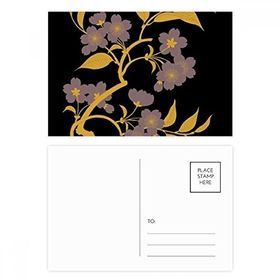 Dıythinker 20 Adet 14x9 cm Renkli Tablo Japon Kültürü Siyah Çiçek Kartpostal Seti