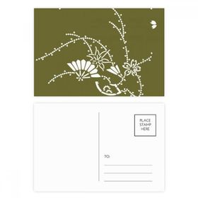Dıythinker 20 Adet 14x9 cm Renkli Tablo Japon Kültürü Yeşil Çiçek Kartpostal Seti