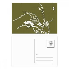 Dıythinker 20 Adet 14x9 cm Renkli Tablo Japon Kültürü Yeşil Çiçek Kartpostal Seti
