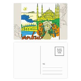 Dıythinker 20 Adet 14x9 cm Renkli Türkiye İstanbul Üst Carboplatin Suluboya Çiçek Kartpostal Seti