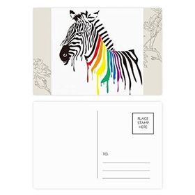 Dıythinker 20 Adet 14x9 cm Renkli Zebra LGBT Gökkuşağı Desenli Çiçek Kartpostal Seti