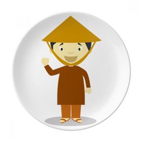 Dıythinker 20 cm Bambu Şapka Vietnam Çizgi Film Dekoratif Porselen Tatlı Tabağı