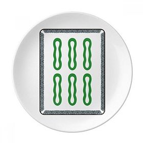 Dıythinker 20 cm Mahjong Bambu Bar 6 Fayans Desenli Dekoratif Porselen Tatlı Tabağı