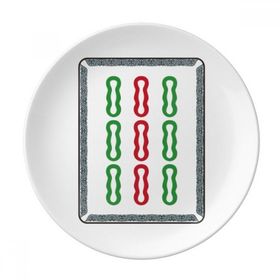 Dıythinker 20 cm Mahjong Bambu Bar 9 Fayans Desenli Dekoratif Porselen Tatlı Tabağı