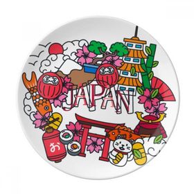 Dıythinker 20 cm Şanslı Kedi Sakura Japon Bambu Dekoratif Porselen Tatlı Tabağı