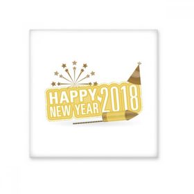 Dıythinker 2018 Havai Fişek Yıldız Kahverengi Mutlu Yıllar Parlak 10x10 cm Seramik Karo