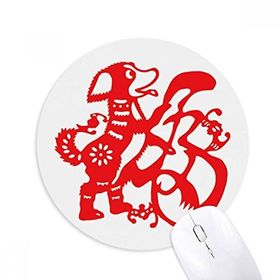 Dıythinker 2018 Kırmızı Köpek Kağıt Kesme Mutlu Yeni Yıl Baskılı Yuvarlak Kaymaz Kauçuk Mouse Pad