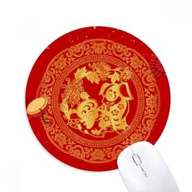Dıythinker 2018 Yeni Yıl Mutlu Kırmızı Kağıt Kesim Çin Köpek Baskılı Yuvarlak Kaymaz Kauçuk Mouse Pad