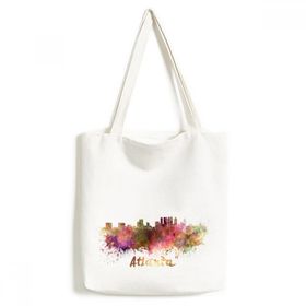 Dıythinker 33x40 Cm Erkek Atlanta Amerika Country City Sulu Boya İllüstrasyon Environ Tally Tote Kanvas El Çantası