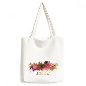Dıythinker 33x40 Cm Erkek Atlanta Amerika Country City Sulu Boya İllüstrasyon Environ Tally Tote Kanvas El Çantası