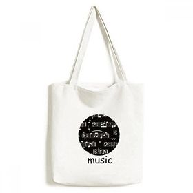 Dıythinker 33x40 Cm Erkek Beyaz Müzik Notaları Bar Siyah Tote Kanvas El Çantası
