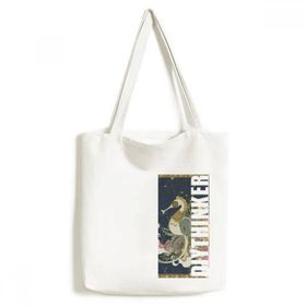 Dıythinker 33x40 Cm Erkek Çiçek Japonya Hippocampus Ukiyo-e Tote Kanvas El Çantası
