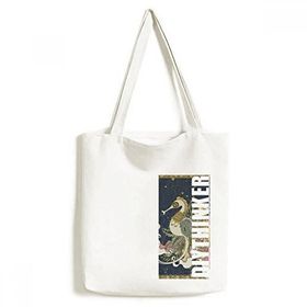 Dıythinker 33x40 Cm Erkek Çiçek Japonya Hippocampus Ukiyo-e Tote Kanvas El Çantası