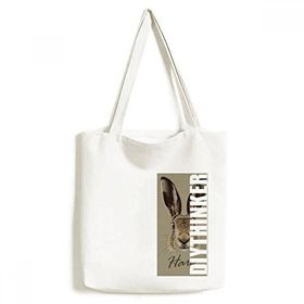 Dıythinker 33x40 Cm Erkek Gri Büyük Burunlu Vahşi Tavşan Hayvan Tote Kanvas El Çantası