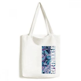 Dıythinker 33x40 Cm Erkek Mavi Çiçek Yaprak Noktası Çizgi Soyut Desen Tote Kanvas El Çantası