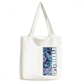 Dıythinker 33x40 Cm Erkek Mavi Çiçek Yaprak Noktası Çizgi Soyut Desen Tote Kanvas El Çantası