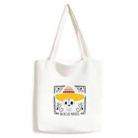Dıythinker 33x40 Cm Şapka Çiçek Kalp Şekilli Kafa Tası Meksika Happy The Day Of The Dead Environ Tally Tote Kanvas El Çantası