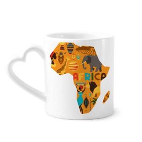 Dıythinker 340 ml Afrika Haritası Fil Afrika Savana İllüstrasyon Kahve Kupası