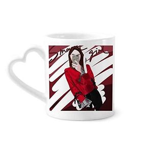 Dıythinker 340 ml Akıllı Kız Figür Sanat Tasarım İllüstrasyon Kahve Kupası