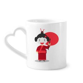 Dıythinker 340 ml Beyaz Kırmızı Japonya Çizgi Film Kahve Kupası