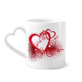 Dıythinker 340 ml Beyaz Kırmızı Kalpler Çiçekler Sevgililer Günü Kahve Kupası