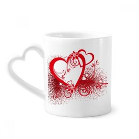 Dıythinker 340 ml Beyaz Kırmızı Kalpler Çiçekler Sevgililer Günü Kahve Kupası