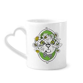 Dıythinker 340 ml Çiçek Fiyonklu Kedi Kafası Hayvan Hayvan Hayvan Sevgili Seramik Kalp Saplı Kupa