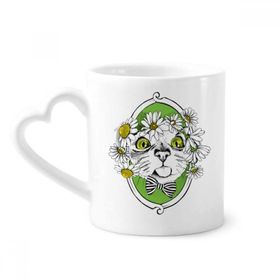 Dıythinker 340 ml Çiçek Fiyonklu Kedi Kafası Hayvan Hayvan Hayvan Sevgili Seramik Kalp Saplı Kupa
