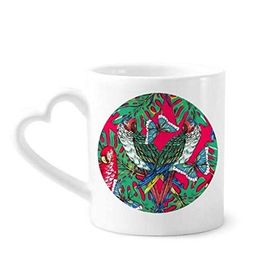 Dıythinker 340 ml Çiçek Kuş Yaprağı Pembe Gökyüzü Mutlu Seramik Kalp Saplı Kupa