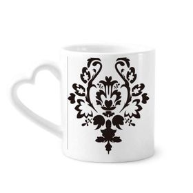 Dıythinker 340 ml Çiçek Siyah Paralel Barok Sanat Desenli Seramik Kalp Saplı Kupa